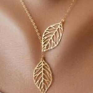 Special OFFER  Delicate cut out double leaf gold plated fashion necklace
